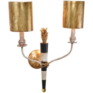 Lamps Twin Wall Light Sconce Black & White Central Stem Gold Shades LED E14 60W - Wall Light Lamps Twin Wall Light Sconce Black & White Central Stem Gold Shades LED E14 60W - Wall Light