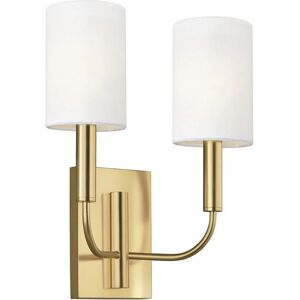 Loops Twin Wall Light White Linen - Cylindrical Shades - Burnished Brass - LED E14 60W - Wall Light Loops Twin Wall Light White Linen - Cylindrical Shades - Burnished Brass - LED E14 60W - Wall Light