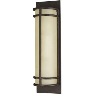 Loops Twin Wall Light Amber Ribbed Glass Shade Grecian Bronze LED E27 60W - Wall Light Loops Twin Wall Light Amber Ribbed Glass Shade Grecian Bronze LED E27 60W - Wall Light