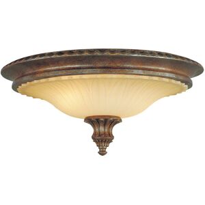 Loops British Bronze 2 Bulb Flush Light - Excavation Glass & Ridged Banding Loops British Bronze 2 Bulb Flush Light - Excavation Glass & Ridged Banding