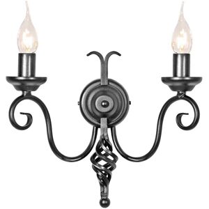 Loops Twin Wall Light Medieval Feel Soft Cuerving Arms Swirl Finial Black LED E14 60W - Wall Light Loops Twin Wall Light Medieval Feel Soft Cuerving Arms Swirl Finial Black LED E14 60W - Wall Light