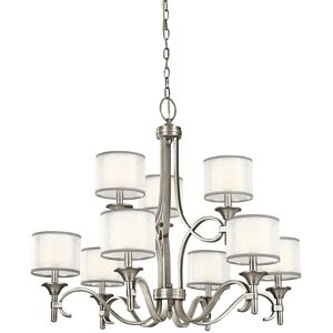 Loops 9Chandelier LIght WHITE ORGANAZA Shade Antique Pewter LED E14 60W - Chandelier Loops 9Chandelier LIght WHITE ORGANAZA Shade Antique Pewter LED E14 60W - Chandelier