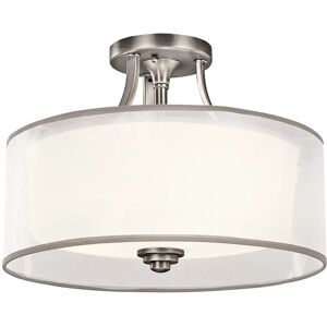 Loops 3 Bulb Semi Flush Light WHITE ORGANAZA Shade Antique Pewter LED E27 60W Bulb - Semi-Flush Light Loops 3 Bulb Semi Flush Light WHITE ORGANAZA Shade Antique Pewter LED E27 60W Bulb - Semi-Flush Light