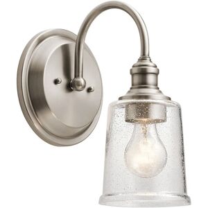 Loops Wall Light Arched Arm Clear Seeded Glass Downlight Classic Pewter LED E27 60W Loops Wall Light Arched Arm Clear Seeded Glass Downlight Classic Pewter LED E27 60W