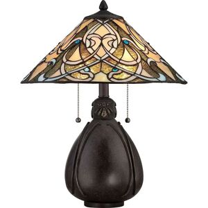 Loops Twin Bulb Tiffany Glass Table Lamp - Tiffany Style, Bronze Finish, E27 75W Loops Twin Bulb Tiffany Glass Table Lamp - Tiffany Style, Bronze Finish, E27 75W