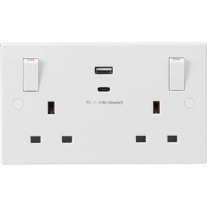 Knightsbridge 13a Podwójne 2-gwiazdkowe gniazdko z USB A + C Kwadratowa krawędź Knightsbridge 13a Podwójne 2-gwiazdkowe gniazdko z USB A + C Kwadratowa krawędź