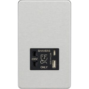 Knightsbridge gniazdo do golenia z podwójnym USB A+C - szczotkowane chrom - Gniazdo do golenia Knightsbridge gniazdo do golenia z podwójnym USB A+C - szczotkowane chrom - Gniazdo do golenia