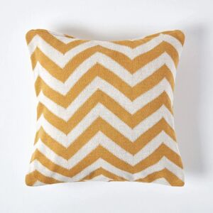 Homescapes Mustard and Off White Chevron Cotton Knitted Cushion Cover - 45x45 cm Homescapes Mustard and Off White Chevron Cotton Knitted Cushion Cover - 45x45 cm