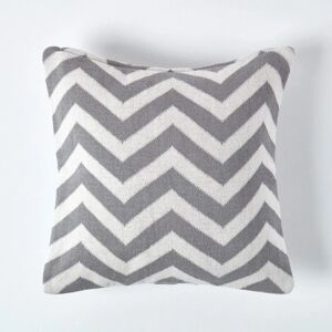 Homescapes Grey and Off White Chevron Cotton Knitted Cushion Cover - 45 x 45 cm Homescapes Grey and Off White Chevron Cotton Knitted Cushion Cover - 45 x 45 cm