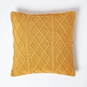 Homescapes Mustard Cable Knit Cotton Cushion Cover - 45x45 cm Homescapes Mustard Cable Knit Cotton Cushion Cover - 45x45 cm