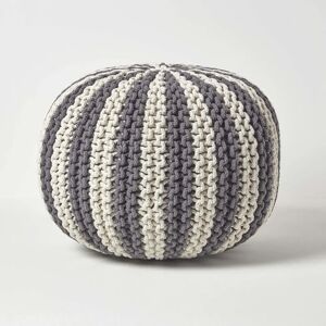 Homescapes Grey & Off White Knitted Pouffe - Footstool Homescapes Grey & Off White Knitted Pouffe - Footstool