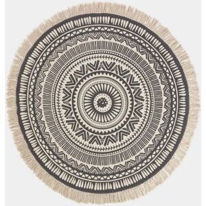 Homescapes Black & White Mandala Cotton Round Rug - 150cm Homescapes Black & White Mandala Cotton Round Rug - 150cm