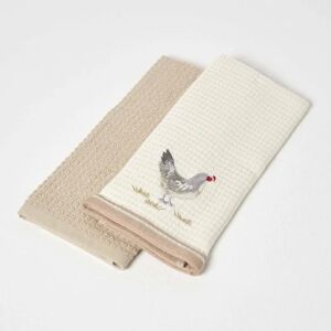 Homescapes Rooster Cotton Waffle Tea Towels - Tea Towels Homescapes Rooster Cotton Waffle Tea Towels - Tea Towels