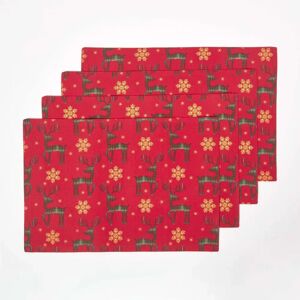 Homescapes Red Reindeer Christmas Placemats - Seasoned Red Gold Tartan - Placemats Homescapes Red Reindeer Christmas Placemats - Seasoned Red Gold Tartan - Placemats