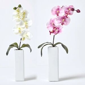 Homescapes Artificial Pink & Cream Orchids - 43cm - Set of 2 Homescapes Artificial Pink & Cream Orchids - 43cm - Set of 2