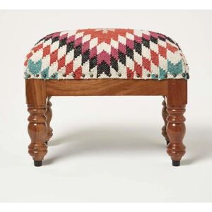 Homescapes Manila Orange & Pink Kilim Upholstered Footstool - Footstool Homescapes Manila Orange & Pink Kilim Upholstered Footstool - Footstool