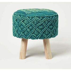 Homescapes Teal Green Willow Macrame Footstool - Footstool Homescapes Teal Green Willow Macrame Footstool - Footstool