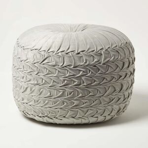 Homescapes Grace Light Grey Pleated Velvet Pouffe - Pouffe Homescapes Grace Light Grey Pleated Velvet Pouffe - Pouffe
