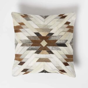 Homescapes Geometric Star Brown & Cream Leather Cushion - Cushion Homescapes Geometric Star Brown & Cream Leather Cushion - Cushion