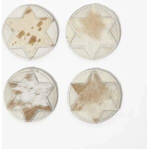 Homescapes Brown Star Round Leather Coasters Set of 4 - Coasters Homescapes Brown Star Round Leather Coasters Set of 4 - Coasters