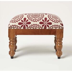 Homescapes Red Geometric Cotton Upholstered Footstool - Footstool Homescapes Red Geometric Cotton Upholstered Footstool - Footstool