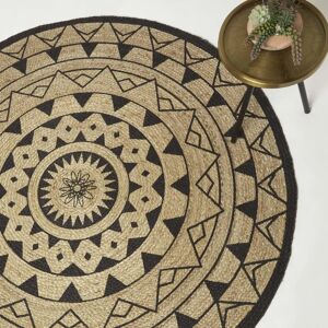 Homescapes Black and Natural Mandala Jute Rug - Round 120cm Homescapes Black and Natural Mandala Jute Rug - Round 120cm