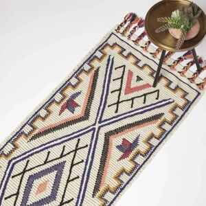 Homescapes Multi Colour Tribal Geometric Wool Hall Runner Kilim Rug - Rug Homescapes Multi Colour Tribal Geometric Wool Hall Runner Kilim Rug - Rug