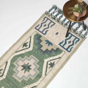 Homescapes Green & Blue Wool Kilim Rug - Rug Homescapes Green & Blue Wool Kilim Rug - Rug