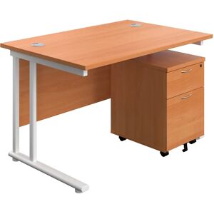 Beech-White Ashvale Keswick Office Desk with Mobile Pedestal Beech-White Ashvale Keswick Office Desk with Mobile Pedestal