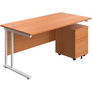 Unbranded 1600X800 Twin Rectangular Desk Beech-White - Office Desk Unbranded 1600X800 Twin Rectangular Desk Beech-White - Office Desk