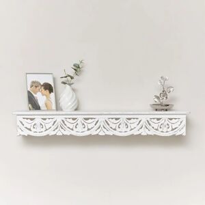 White Wooden Boho Wall Shelf - 81cm Storage White Wooden Boho Wall Shelf - 81cm Storage