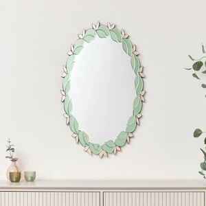 Pink & Green Oval Floral Art Deco Wall Mirror - Wall Mirror Pink & Green Oval Floral Art Deco Wall Mirror - Wall Mirror