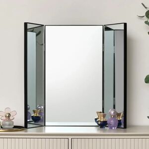 Black Large Dressing Table Triple Mirror - 70cm x 60cm - Wooden & Glass Black Large Dressing Table Triple Mirror - 70cm x 60cm - Wooden & Glass