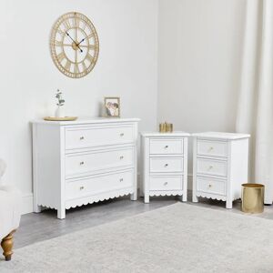 Staunton White Range Large Scalloped 3 Drawer Chest & Bedside Tables Staunton White Range Large Scalloped 3 Drawer Chest & Bedside Tables