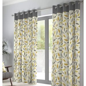 Fusion Beechwood Leaf Trail Mustard Cotton Eyelet Curtains - Curtains Fusion Beechwood Leaf Trail Mustard Cotton Eyelet Curtains - Curtains