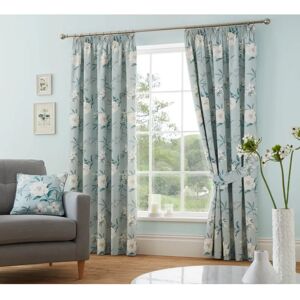 Dreams & Drapes Eve Duck Egg Blue Floral Cotton Pencil Pleat Curtains - Curtain Dreams & Drapes Eve Duck Egg Blue Floral Cotton Pencil Pleat Curtains - Curtain