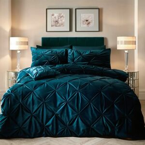 Soiree Mira Duvet Cover Set - Soft Velvet, Pinch Pleated, Teal - Bedding Soiree Mira Duvet Cover Set - Soft Velvet, Pinch Pleated, Teal - Bedding