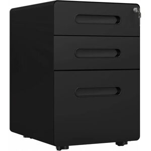 Vinsetto 3 Drawer Steel Filing Cabinet - Lock, Wheels, Black Vinsetto 3 Drawer Steel Filing Cabinet - Lock, Wheels, Black