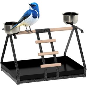 PawHut Black Wooden Bird PlayStand with Feeding Cups - Bird Stand PawHut Black Wooden Bird PlayStand with Feeding Cups - Bird Stand
