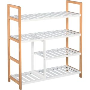 HOMCOM Shoe Rack - 4-Tier Storage with Wood Frame - Brown & White HOMCOM Shoe Rack - 4-Tier Storage with Wood Frame - Brown & White