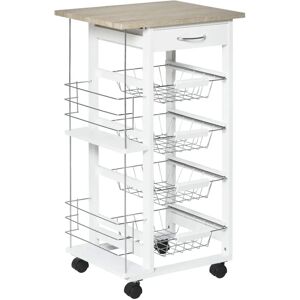 HOMCOM Multi-Use Kitchen Island Trolley - 4 Baskets, Side Racks, Drawer - White HOMCOM Multi-Use Kitchen Island Trolley - 4 Baskets, Side Racks, Drawer - White