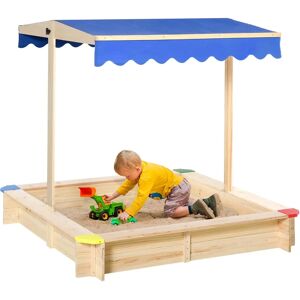 Outsunny Kids Square Wooden Sandpit Sandbox Children Cabana Outdoor Backyard Blue - Sandbox Outsunny Kids Square Wooden Sandpit Sandbox Children Cabana Outdoor Backyard Blue - Sandbox