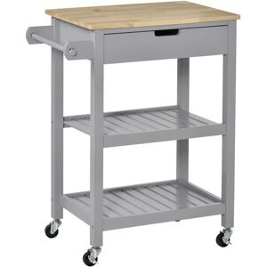 HOMCOM Kitchen Trolley - Rubberwood Worktop, Towel Rack, on Wheels HOMCOM Kitchen Trolley - Rubberwood Worktop, Towel Rack, on Wheels