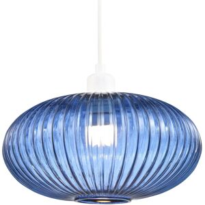 Happy Homewares - Navy Ribbed Glass Oval - Midnight Blue - Lamp Shade Happy Homewares - Navy Ribbed Glass Oval - Midnight Blue - Lamp Shade