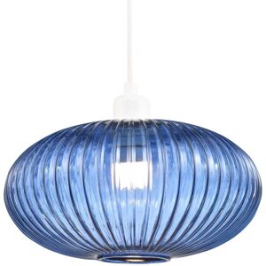 Happy Homewares - Navy Ribbed Glass Oval - Midnight Blue - Lamp Shade Happy Homewares - Navy Ribbed Glass Oval - Midnight Blue - Lamp Shade