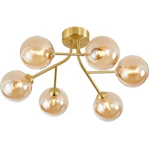 Happy Homewares - Satin Gold 6-Arm - Amber Shade - Indoor - Ceiling Light Happy Homewares - Satin Gold 6-Arm - Amber Shade - Indoor - Ceiling Light