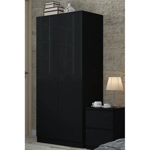 FWStyle Model Large Double Wardrobe - High Gloss Black FWStyle Model Large Double Wardrobe - High Gloss Black