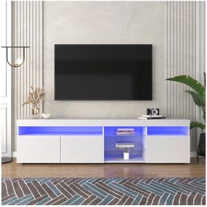 MERAX Meuble TV moderne avec 3 portes, 2 tiroirs et 2 niches - LED - 180cm - Salon - Laqué blanc MERAX Meuble TV moderne avec 3 portes, 2 tiroirs et 2 niches - LED - 180cm - Salon - Laqué blanc