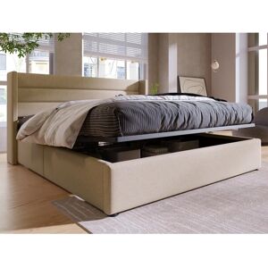 Lit MERAX avec rangement - 140x200cm, Beige, Lin et Métal - Publicité Lit MERAX avec rangement - 140x200cm, Beige, Lin et Métal - Publicité