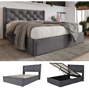 ModernLuxe - Lit coffre capitonné 140x200cm - Gris - Bed - Publicité ModernLuxe - Lit coffre capitonné 140x200cm - Gris - Bed - Publicité
